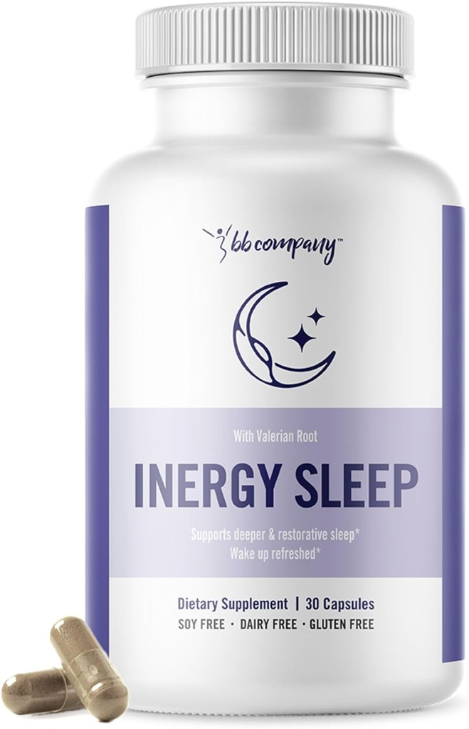 BB Company inergySLEEP | Natural Sleep Supplement & Sleep Aid for Deep Sleep, Helps to Calm & Relax | Magnesium, Lemon Balm, Black Cohosh, GABA, Holy Basil | Packaging Vary | 30 Ct