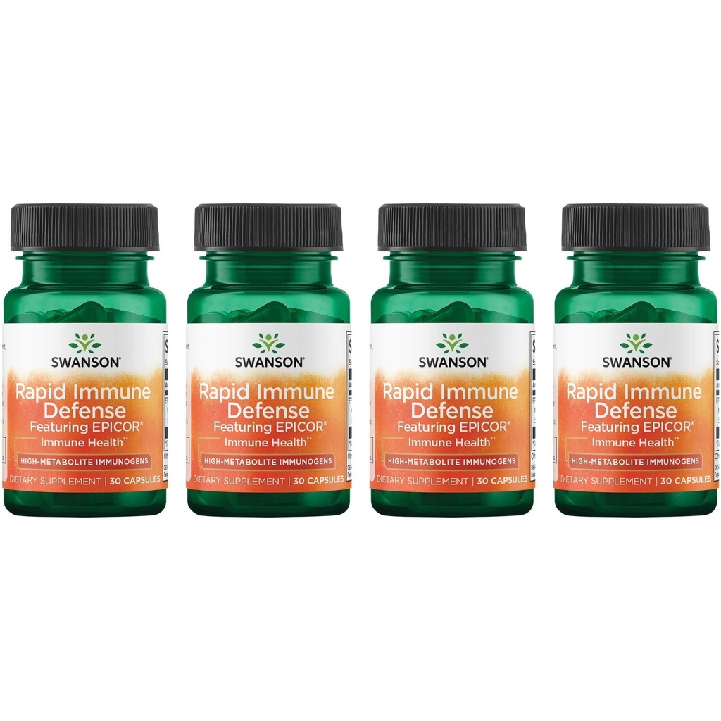 Swanson Rapid Immune Defense Featuring Epicor 500 mg, 30 Capsules, 4 Pack | Delivers High-Metabolite Immunogens to Nourish the Immune System, Features Clinically Researched EpiCor, Postbiotic Benefit