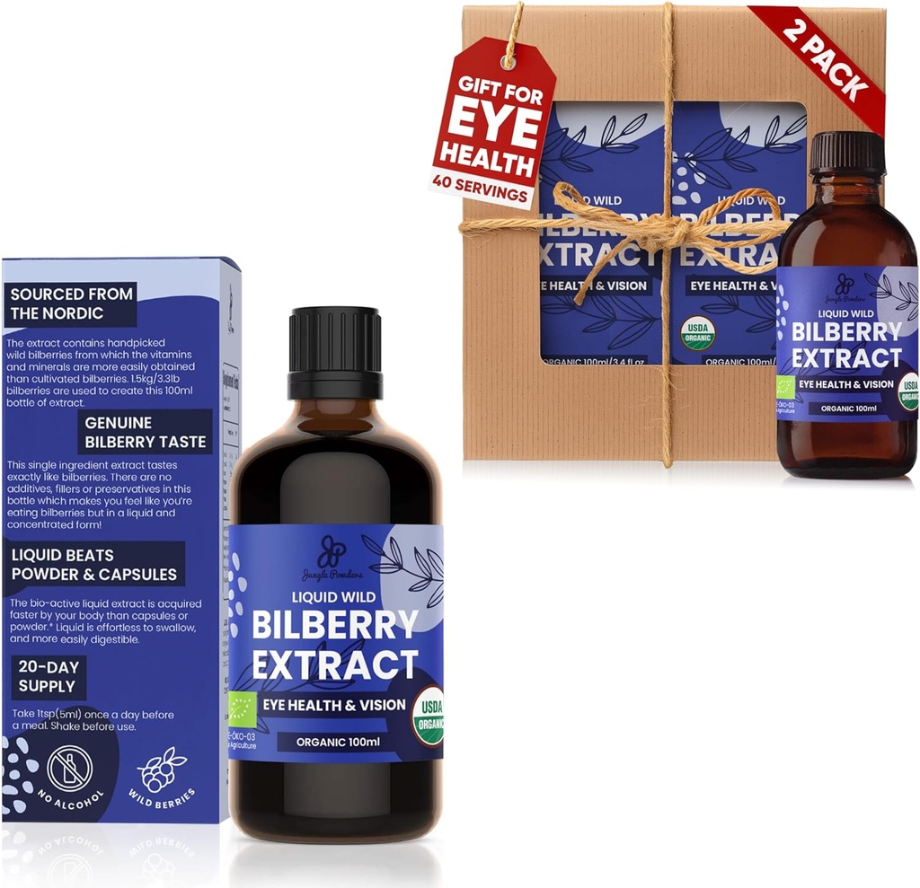 Wild Bilberry Extract 3x3.4oz Bottle of Liquid Bilberry Anthocyanin Alcohol-Free European Blueberry Bilberry Supplement for Eyes High Bioavailability Liquid Extract
