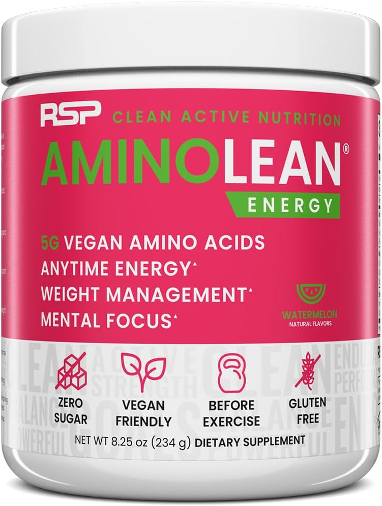 RSP Nutrition AminoLean Pre Workout Powder, Amino Energy & Weight Management with BCAA Amino Acids & Natural Caffeine, Preworkout Boost for Men & Women, 30 Serv
