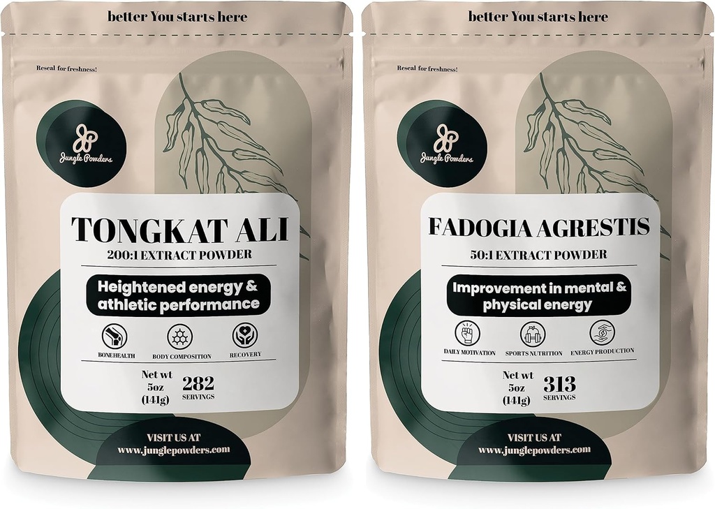 Tongkat Ali Powder for Men 200:1 Extract, Fadogia Agrestis Extract Powder for Men 50:1 Concentration 5oz Supplement