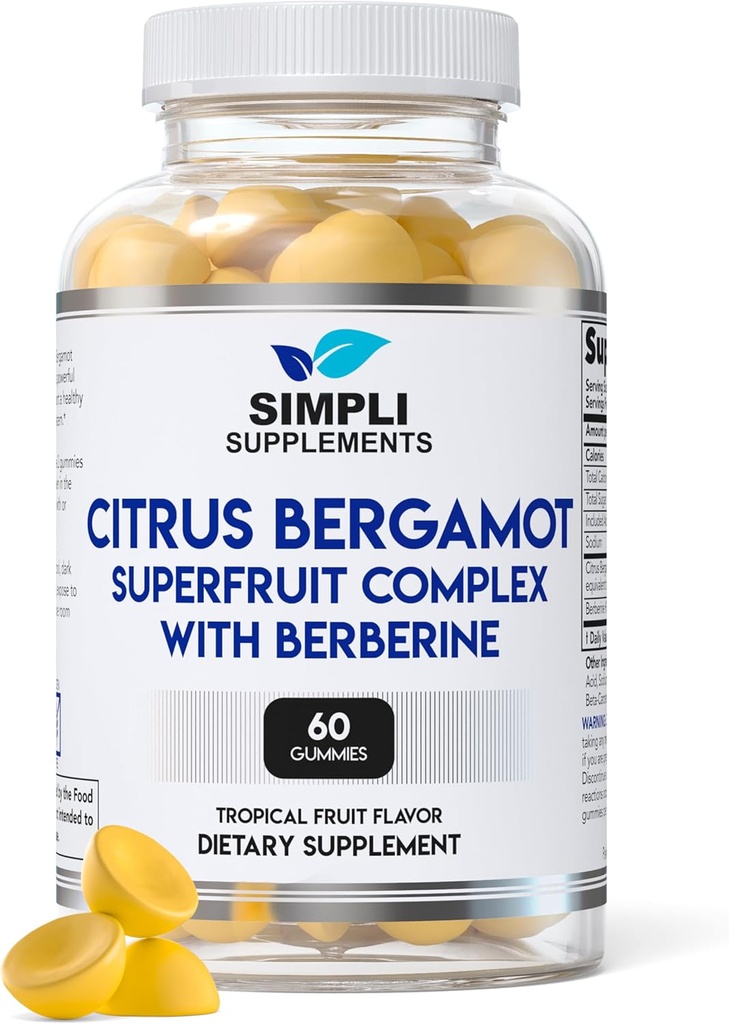 Citrus Bergamot Supplement for High Cholesterol | 60 Citrus Bergamot Gummies with Berberine for Heart Health | Italian Citrus Bergamot 500mg | Support Healthy Cholesterol Levels