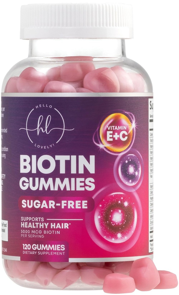 Hair Vitamins Gummies with Biotin 5000 mcg per Serving - Hair Growth Support with Vitamins E & C for Thicker, Stronger & Beautiful Hair - Hair Skin and Nails Vitamin, Gluten Free - 120 Gummies