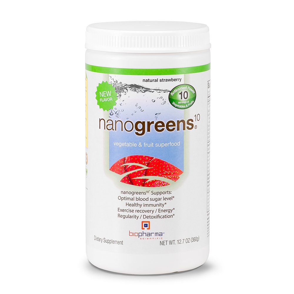 BioPharma Scientific NanoGreens Superfood Powder – Fruits & Vegetables, Antioxidants & Probiotics for Energy, Digestion & Immune Support – 30 Servings, Strawberry Flavor