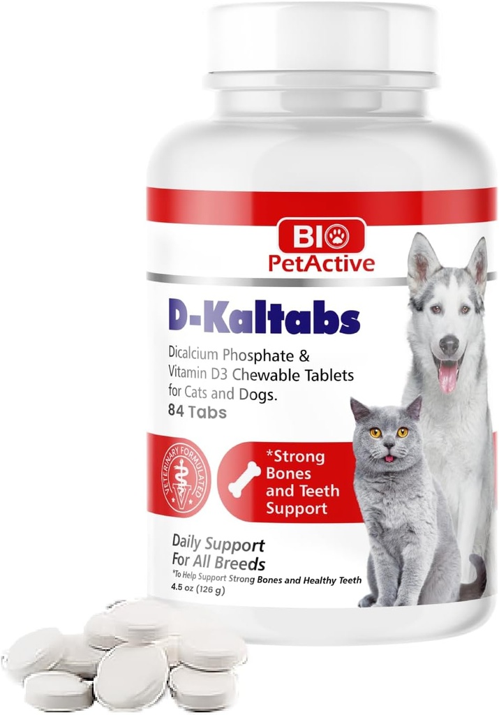 D-Kaltabs Phosphorus, Calcium Vitamin D3 Supplement for Dogs & Cats, Prenatal Pet Vitamins, Daily Pet-Tabs, Strong Nail, Teeth Support, 84 Chewable Tablets