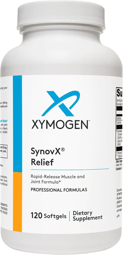 XYMOGEN SynovX Relief - Joint Support Supplement with Boswellia Serrata Extract + Turmeric - Muscle and Joint Relief Supplements - Vegan, Gluten Free and Non GMO (120 Softgels)
