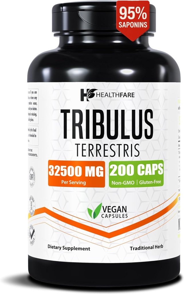 Tribulus Terrestris for Men & Women | 32,500mg Ultra Potency Extract | 95% Saponins | 200 Capsules | Natural Strength, Energy & Stamina | Non-GMO, Gluten-Free, Made in USA