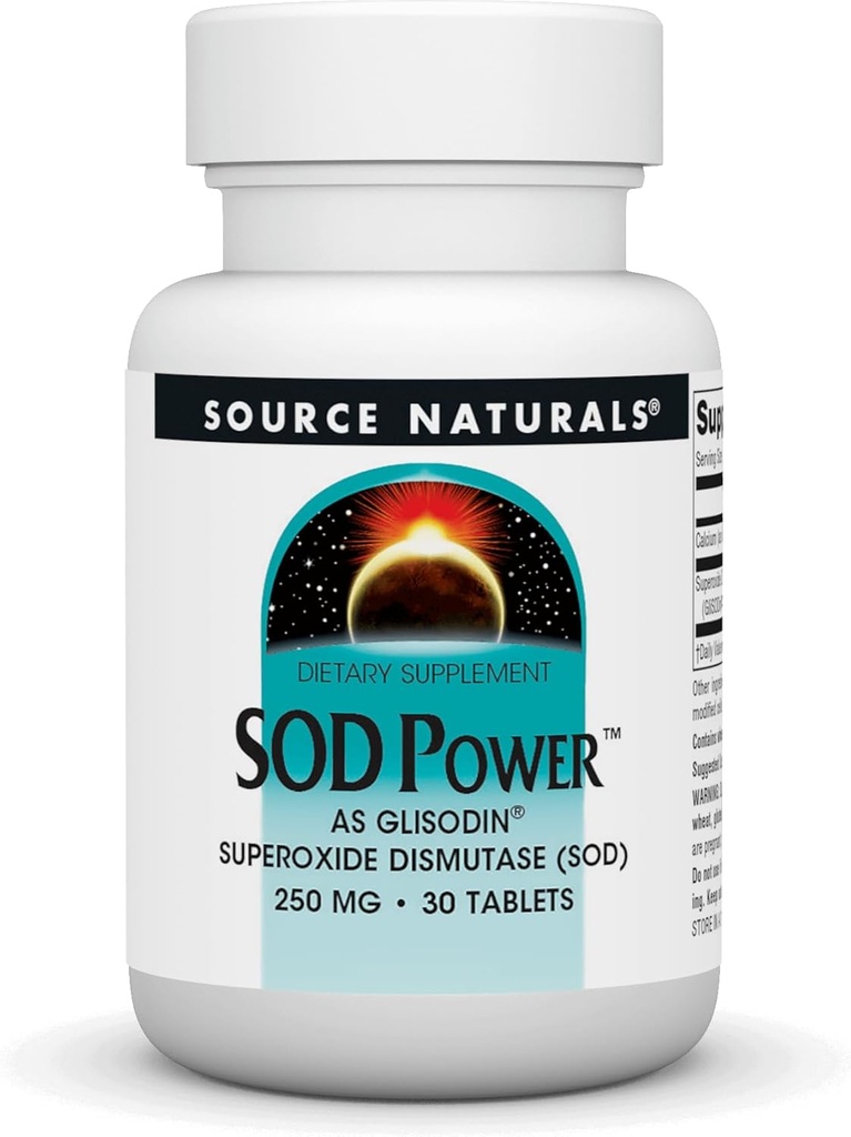 Source Naturals SOD Power As Glisodin, Superoxide Dismutase, Dietary Supplement 250mg - 30 Tablets