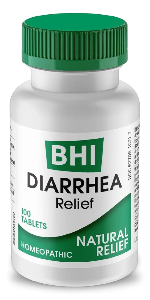 MediNatura BHI Diarrhea Relief Fast-Acting Natural Remedy for Mild Diarrhea 8 Soothing Homeopathic Actives Help Calm Stomach Pain Gas Indigestion & Cramps for Women & Men - 100 Tablets