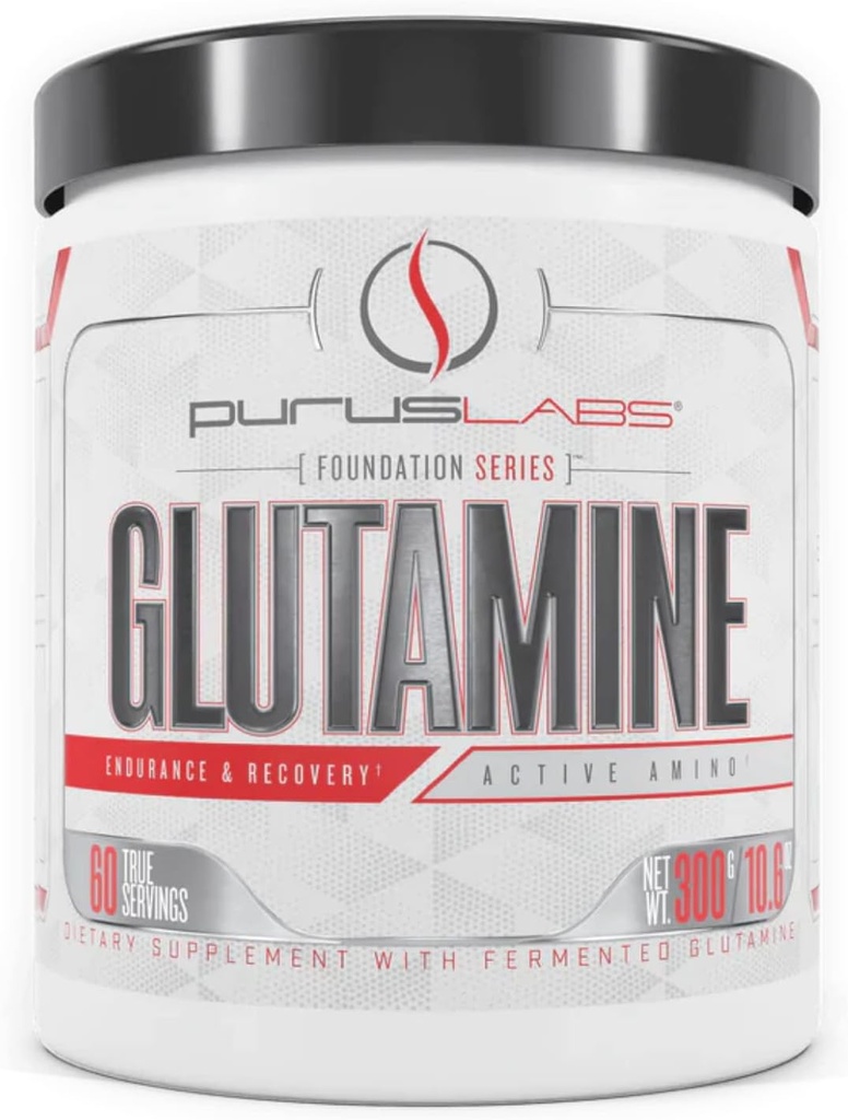 Purus Labs Foundation Series Glutamine | Pure Fermented L Glutamine Powder | for Recovery, Hydration, Volume, & Gut Health | 60 Servings (Unflavored)