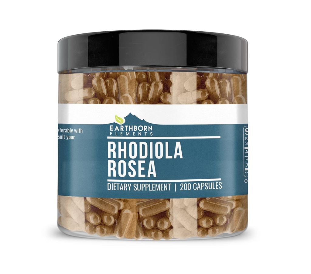 Earthborn Elements Rhodiola Rosea Root Extract 200 Capsules, Pure & Undiluted, No Additives