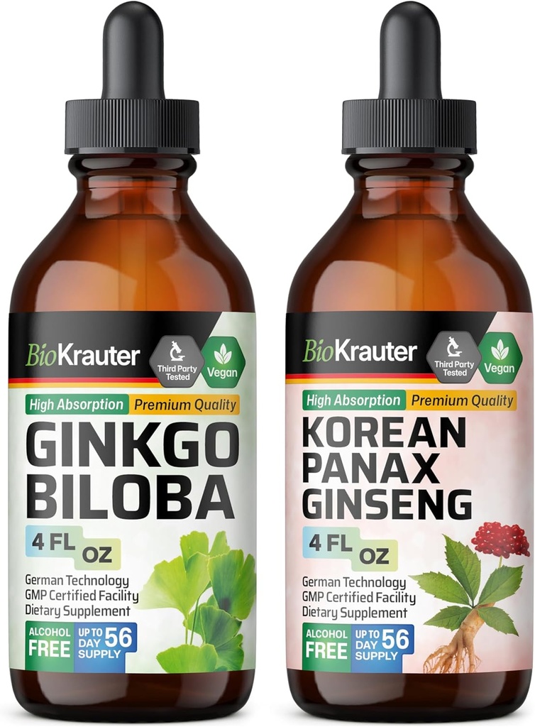 BIO KRAUTER Ginkgo Biloba Tincture 4 Fl. Oz. & Ginseng Tincture 4 Fl. Oz.