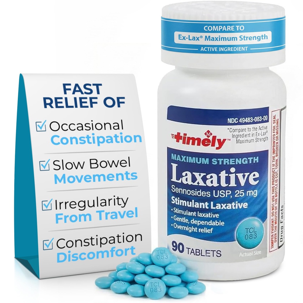 TIME-Cap Labs 90 Maximum Strength Laxative Senna Tablets 25mg - Occasional Constipation Relief for Adults, Helps Support Regularity When Travel, Routine Changes, or Diet Shifts Cause Irregularity