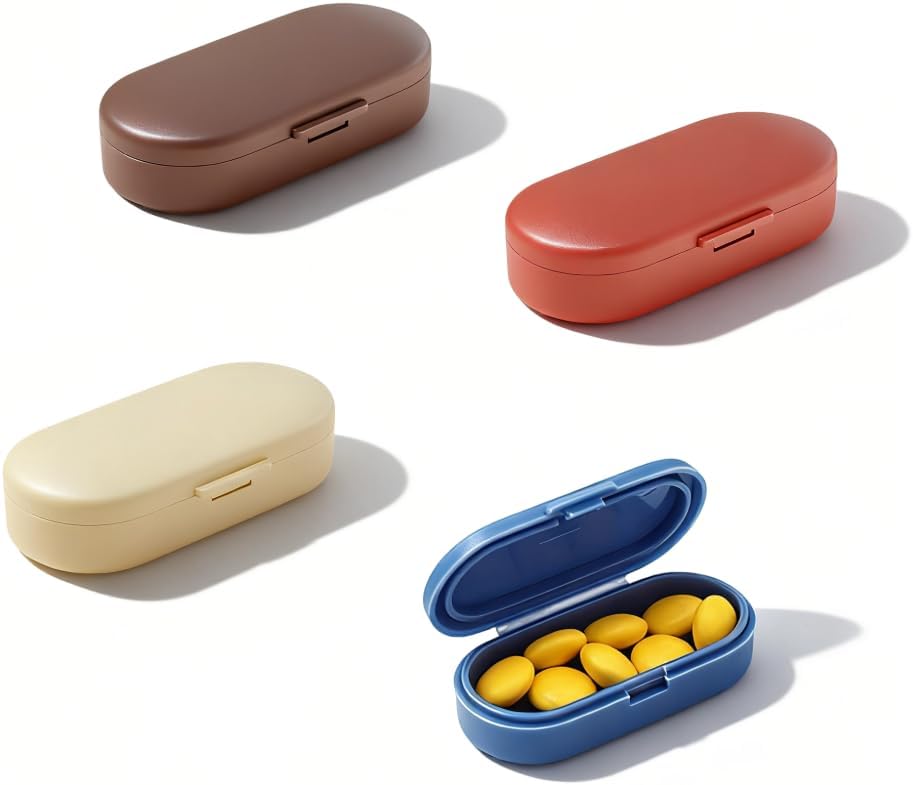 4pc Mini Pill Case for Purse, Tiny Pill Box for Pocket, Very Small Pill Dispenser, Magnetic Medications & Supplements Pod (1 Compartment)