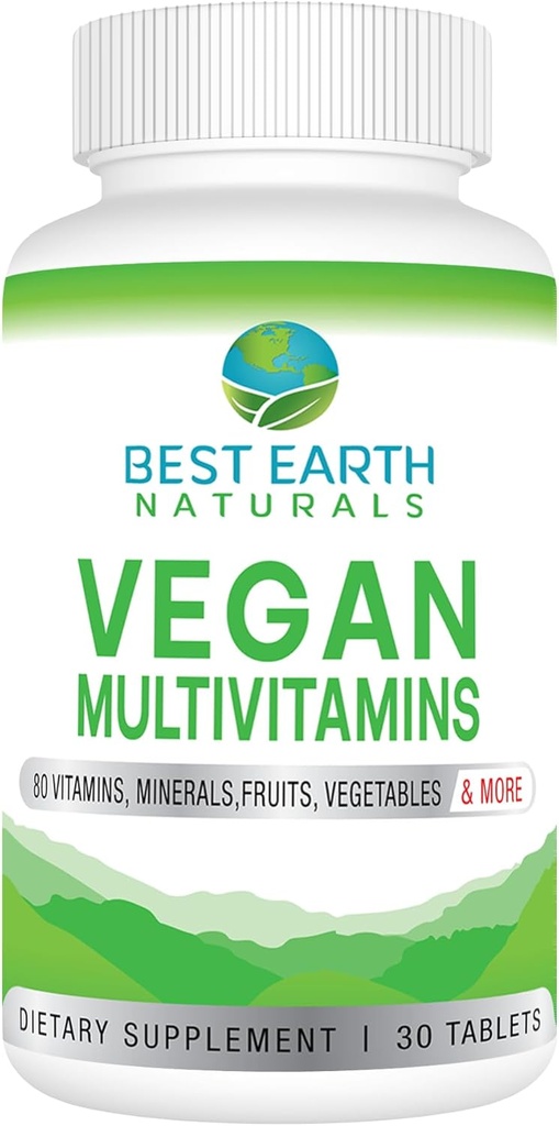 Best Earth Naturals Vegan Multivitamins with 80 Key Nutrients for Well-Being and Vitality 30 Count