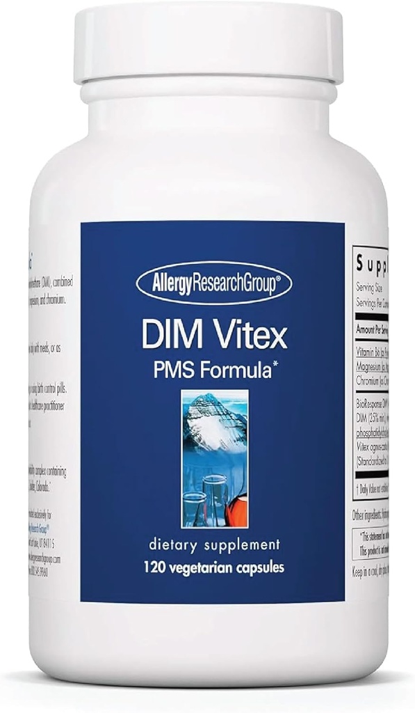 Allergy Research Group DIM Vitex Supplement - Supports Healthy Hormone Balance & Menstrual Cycle, PMS Formula, Vitamin B6, Hypoallergenic, Vegetarian Capsules, Soy-Free - 120 Count