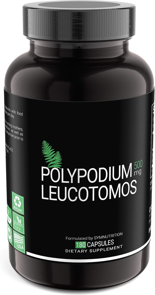 Polypodium Leucotomos 500mg 180 Count (V-Capsules) / 90 Servings: Manufactured in a cGMP-Registered Facility in USA; Vegan, Gluten Free