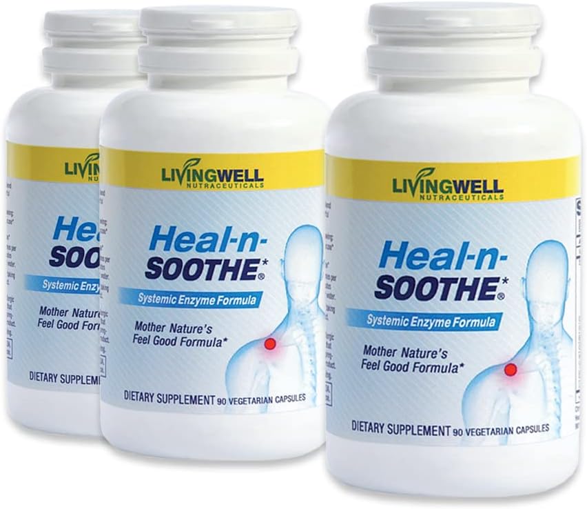 HEAL-N-SOOTHE Joint Support Supplements - Proteolytic Enzymes like Bromelain & Papain, with Boswellia, Turmeric & Ginger- Promotes Protein Digestive Function & Body Defense Wellness- 90 Count (3 Pack)