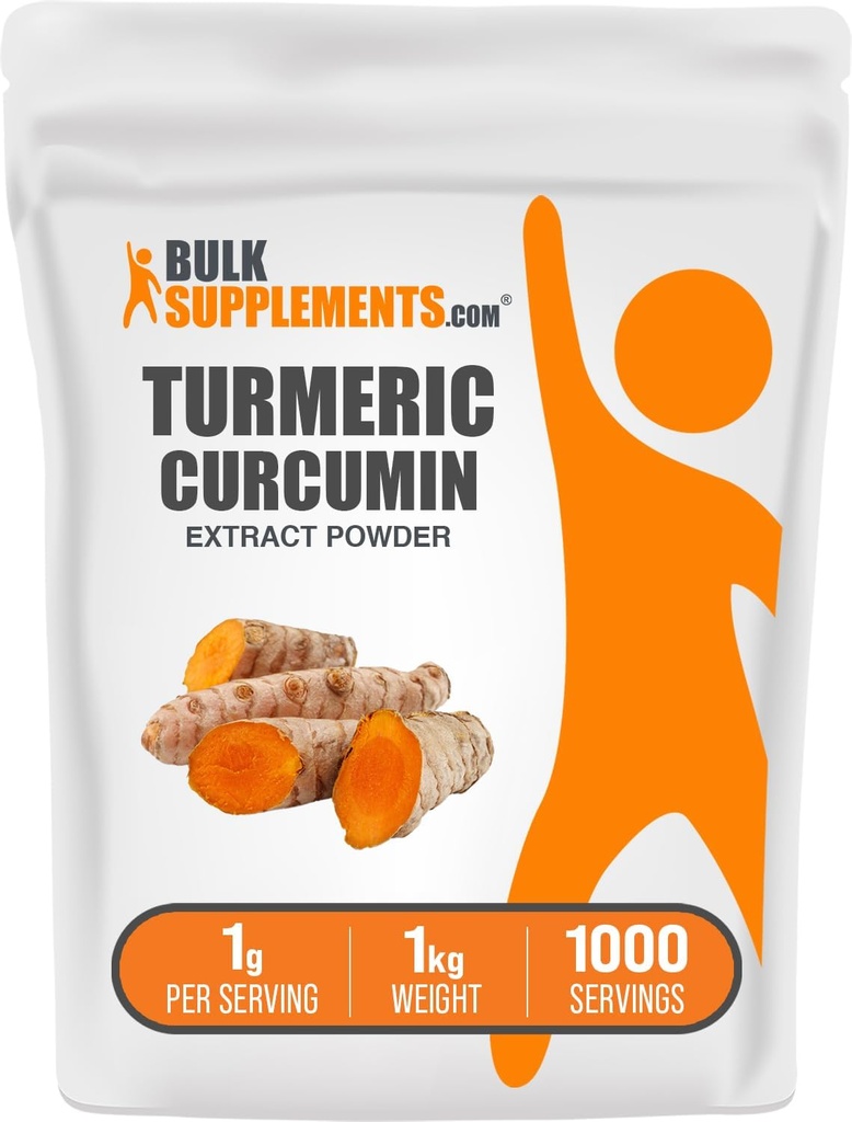 BulkSupplements.com Turmeric Extract Powder - from Turmeric Root, Curcumin Supplements, Turmeric Curcumin Powder - Gluten Free, 1g per Serving, 1kg (2.2 lbs) (Pack of 1)