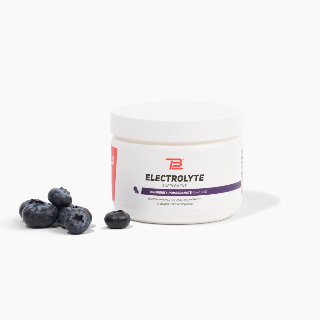 TB12 Electrolyte Powder Blueberry Pomegranate – Mineral-Rich Electrolyte Powder for Fast Hydration by Tom Brady - Natural, Low Sugar, Vegan, Gluten-Free, Easy to Mix - 30 Servings (1 Jar)