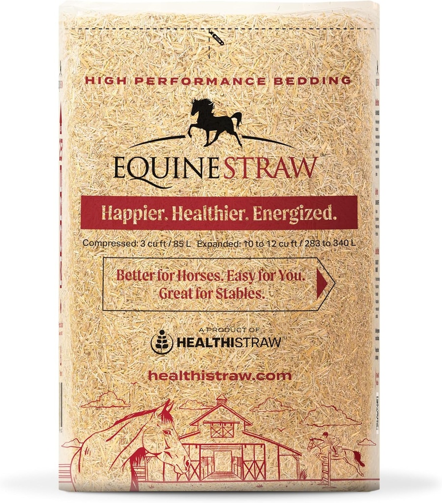 EquineStraw, 3 cu ft (25 lb) Expands to 10+ cu ft – Wheat Straw Bedding for Horses, Foaling & Trailers – Dust-Free, Allergen-Free, Absorbent, Sensitive-Skin Safe – Sustainably Sourced