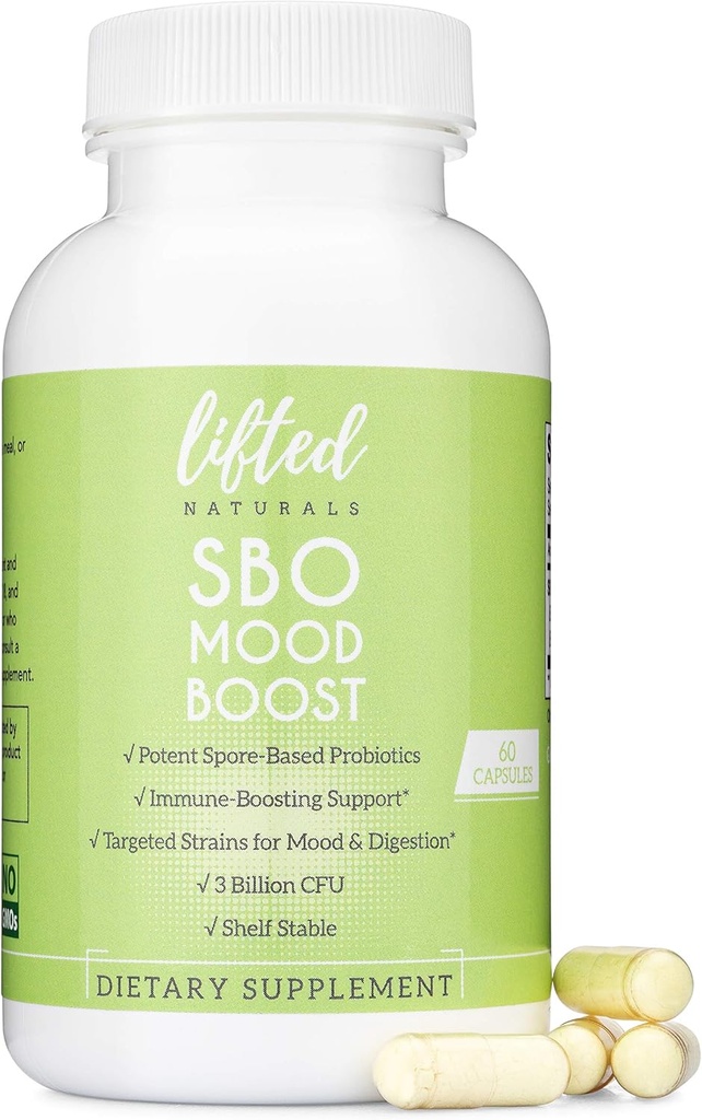 Lifted Naturals Spore Based Probiotic Probiotics - SBO Mood Boost - Spore/Soil-Based - Digestion & Natural Mood Support - Histamine-Free - 60 Day Supply, Non-GMO, Dairy-Free, Gluten-Free, Vegan