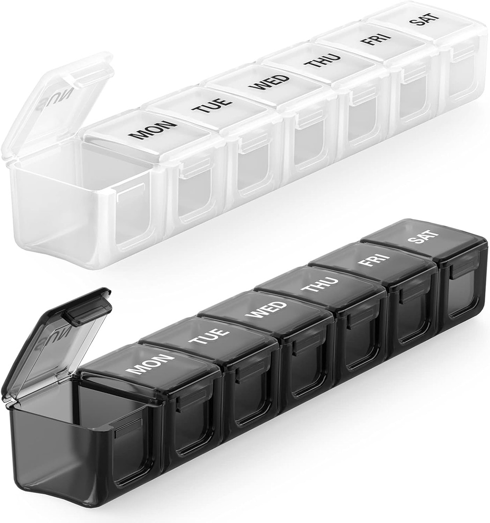 Sukuos Extra Large Weekly Pill Organizer 2 Pcs, Daily Pill Box 7 Day Pill Cases for Medicines, Vitamin, Fish Oils or Supplements, Easy to Clean