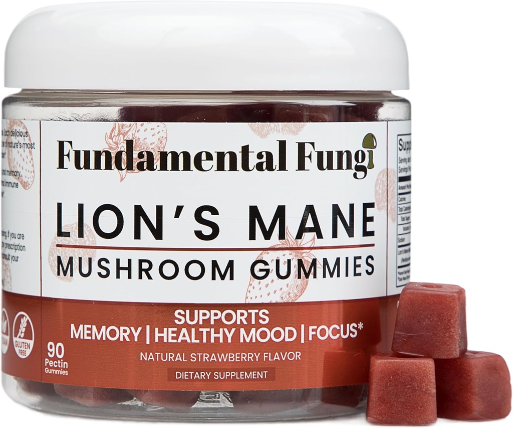 Organic Lion's Mane Mushroom Gummies | 90 Servings | Brain Health, Focus, Clarity, & Memory Mushroom Supplement Gummies | 90 Organic Lions Mane Gummies for Adults