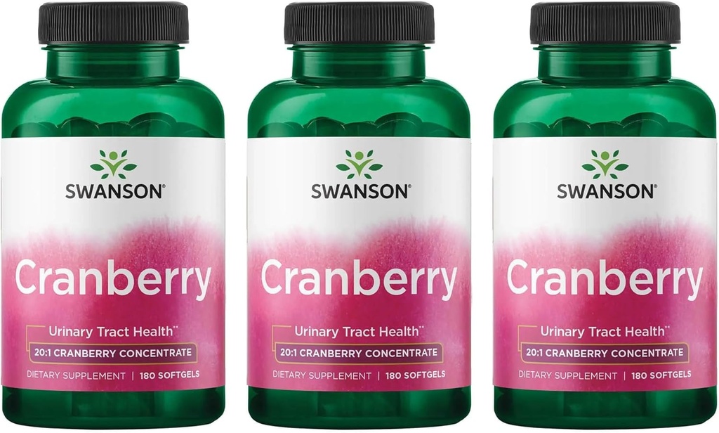 Swanson Cranberry - Supports Urinary Tract Health, Bladder Control & Promotes Healthy Kidney Function - Supplement Made with 20:1 Cranberry Juice Concentrate - (180 Softgels) 3 Pack