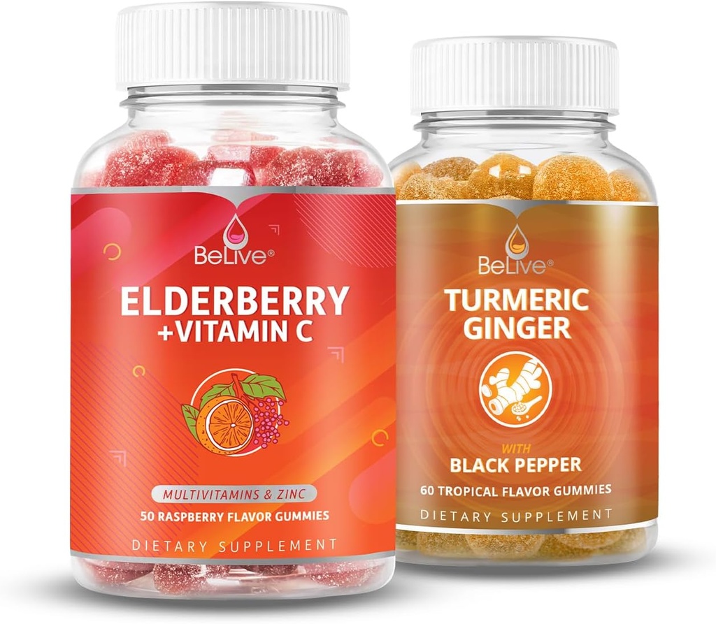 BeLive Elderberry Vitamin C + Turmeric Bundle for Immune Support, Mobility Support, Healthy Bones & Teeth