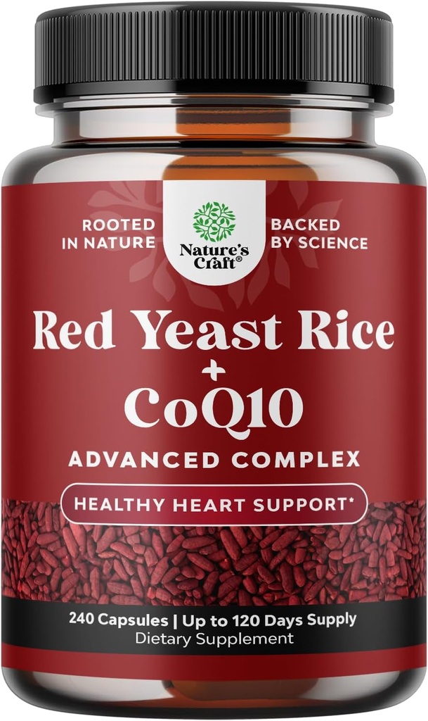 Red Yeast Rice with CoQ10 Supplement - Advanced Healthy Heart & Healthy Cholesterol Levels Formula for Men & Women - Extra Strength Capsule with Red Yeast Rice 1200 mg Capsules with CoQ10-240 Count