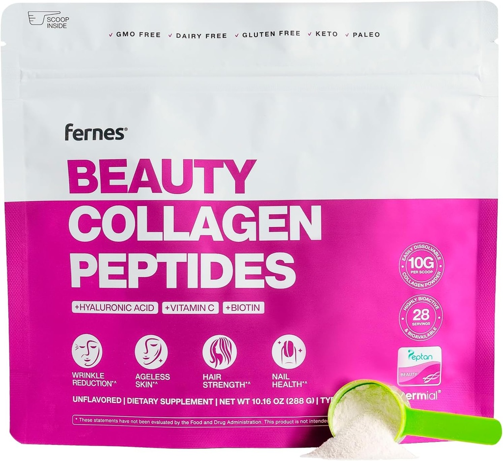 Advanced Collagen Peptides Powder for Women - Hyaluronic Acid, Biotin & Vitamin C, Hydrolyzed Protein Hair, Skin, Nails & Joint Support - Grass Fed Type I & III Keto, Paleo, Kosher 9.88 oz Unflavored