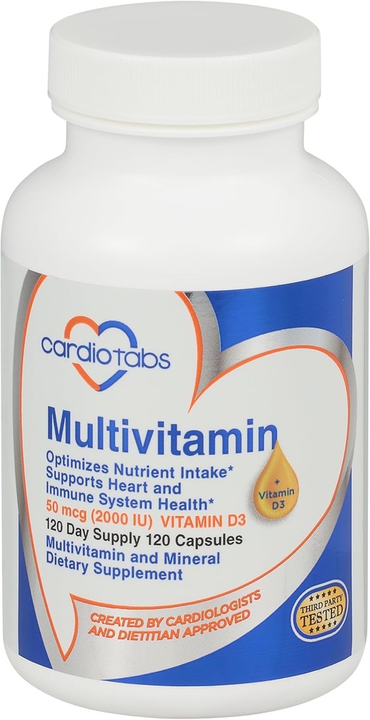 Multivitamin - Heart and Immunity Supplements for Men & Women, Multivitamin for Men & Women, with Minerals B-Vitamin Complex, Vitamins A, C, E, K and 2000 IU Vitamin D3, 120-Count Bottle