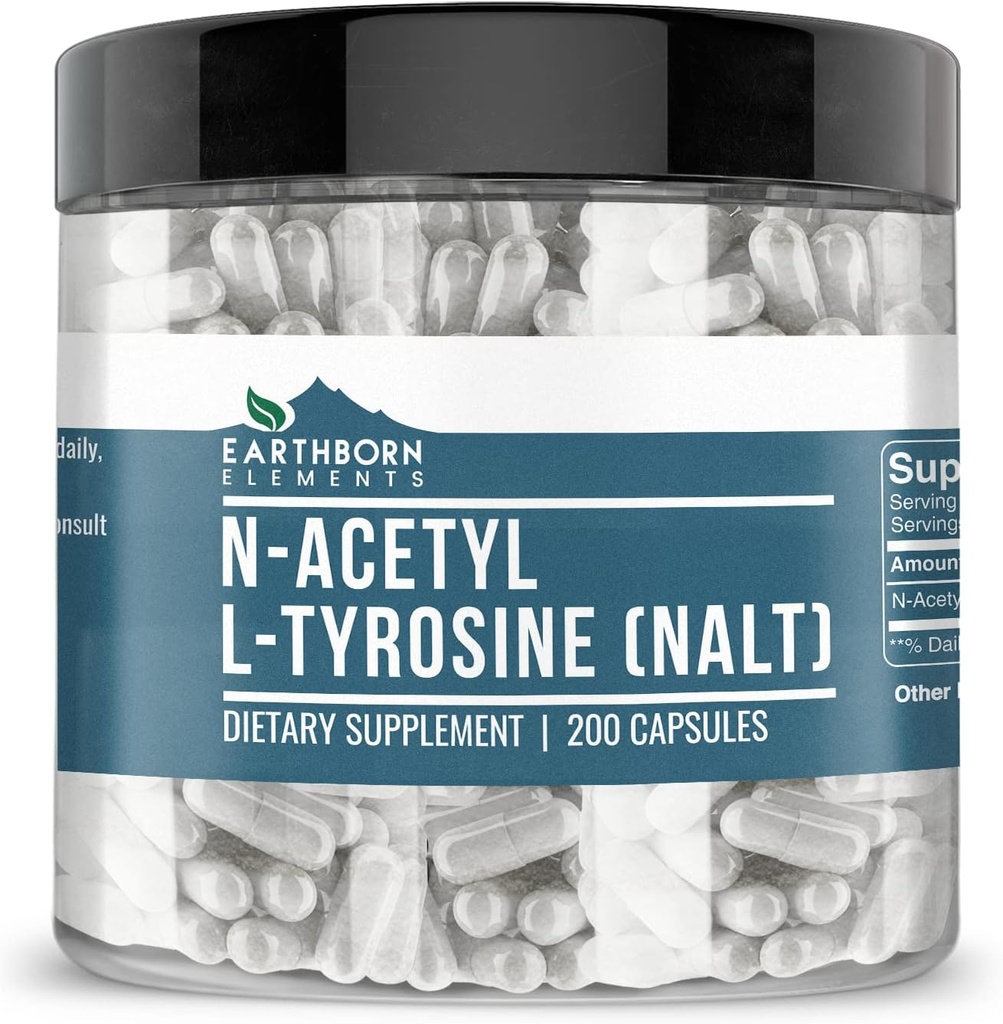 Earthborn Elements N-Acetyl L-Tyrosine (NALT) 200 Capsules, Pure & Undiluted, No Additives
