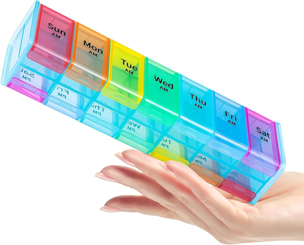Extra Large Pill Organizer, 2 Times a Day Large Weekly Medicine Organizer, Pill Box 7 Day Am Pm to Hold Daily Fish Oils, Vitamins, Supplements, Jumbo Pill Container with Big BPA Free Pill Holder