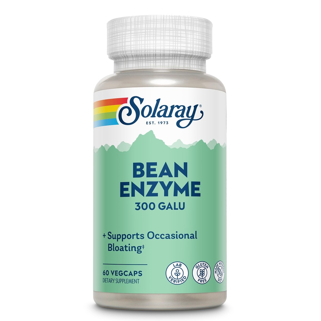 SOLARAY Bean Enzyme 300 GalU - Alpha Galactosidase Digestive Enzymes for Women and Men - Digestive Health Supplement - Supports Occasional Bloating for Adults - 60 Servings, 60 VegCaps