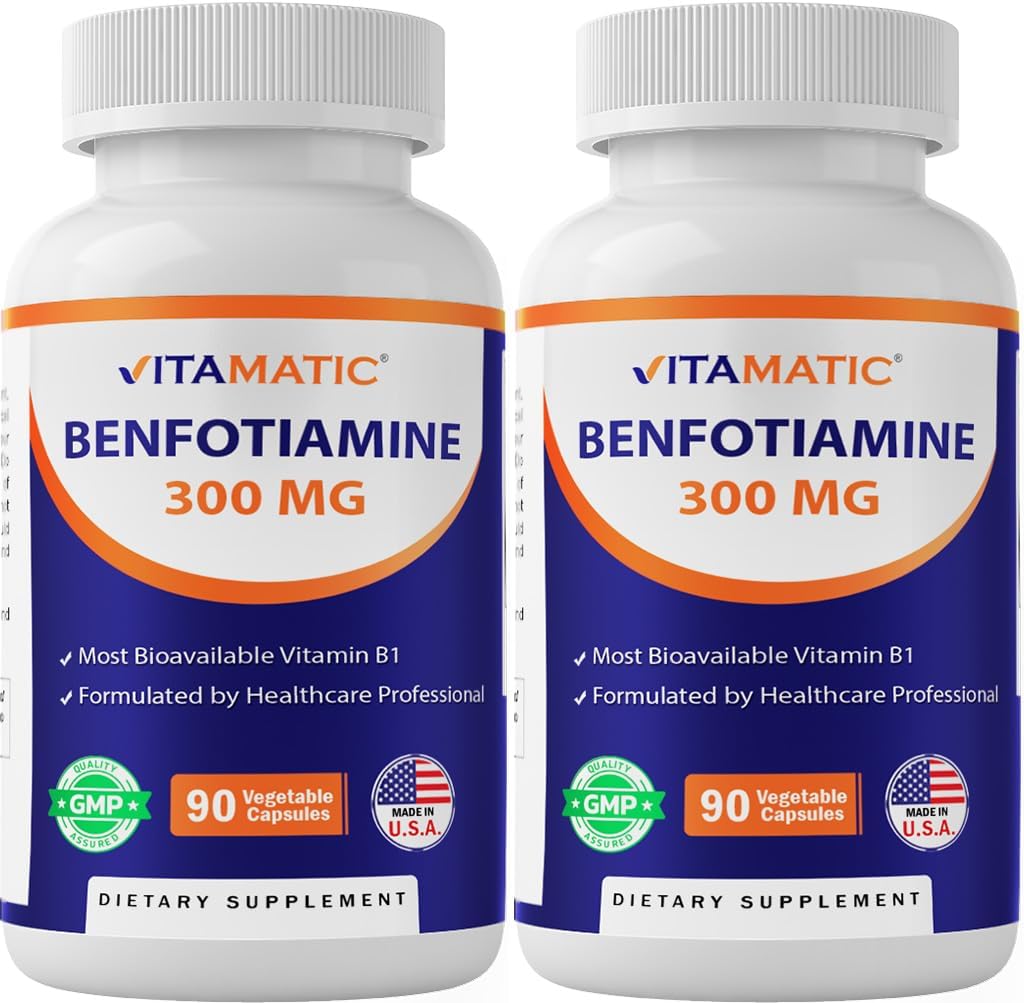 Vitamatic Benfotiamine 300 mg – Fat-Soluble Vitamin B1 – 90 Vegetarian Capsules per Bottle – 2 Bottles (Total 180 Capsules)