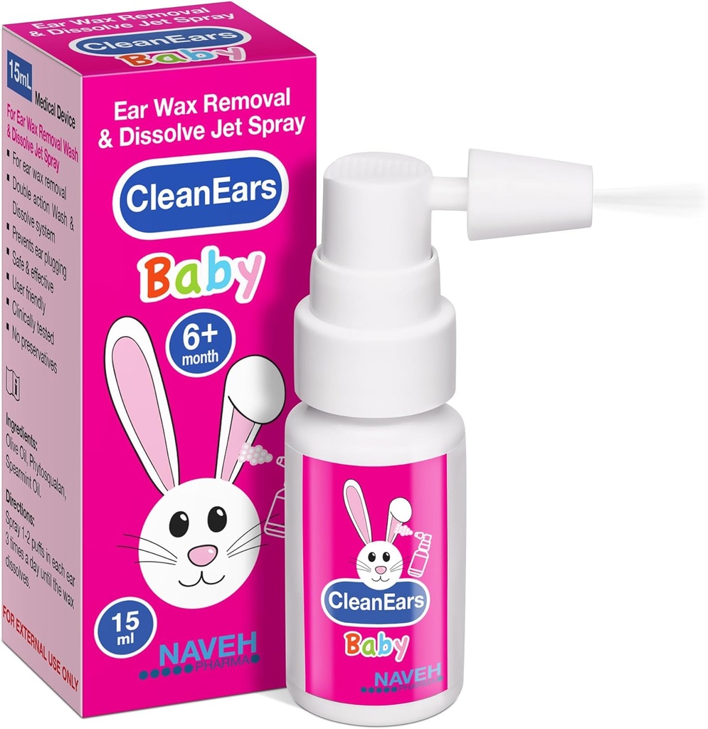 [BRSWY2YOOEFQM2AV] NAVEH PHARMA® CleanEars Baby | Fast-Acting Ear Wax Removal Spray | Breaks Down & Dissolves Earwax in Just 1 Treatment | Clinically Proven to Be 300% More Effective | Mineral Oil, Gentle&Safe | 0.5 OZ