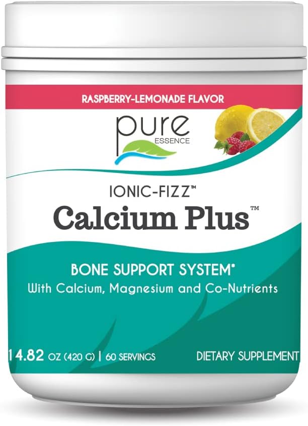Ionic Fizz Calcium Plus by Pure Essence - Perfect Calcium/Magnesium Ratio with Vitamin A, B, C, D and Potassium Strong Bones - Raspberry Lemonade - 14.82 oz