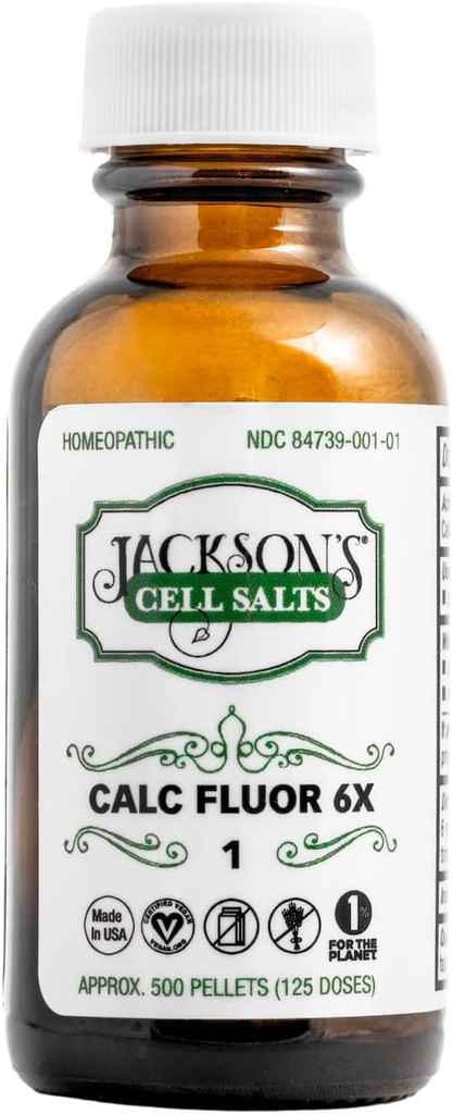 Jackson's #1 Calc fluor 6X (500 pellets) - Certified Vegan, Lactose-Free Schuessler Tissue Cell Salt