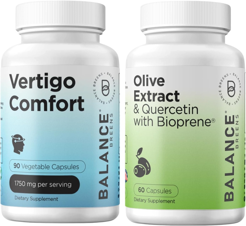 Balance Breens Vertigo Relief 1750mg +Immunity Booster Olive Leaf Extract-Quercetin 400mg with Bioperine Black Pepper Extract, Supplement Combo