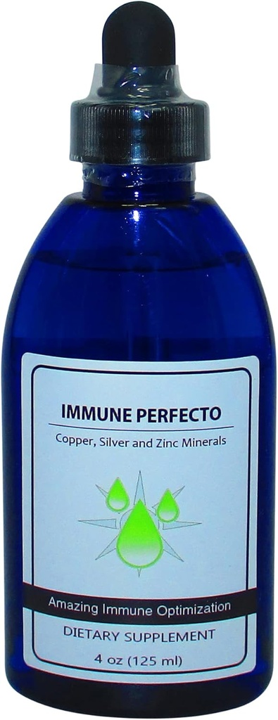 Immune Perfecto - Colloidal Silver 3000 PPM, Copper, and Zinc 2000 PPM | Atomic Particle Trace Mineral Immune Support Supplement - 4 oz.