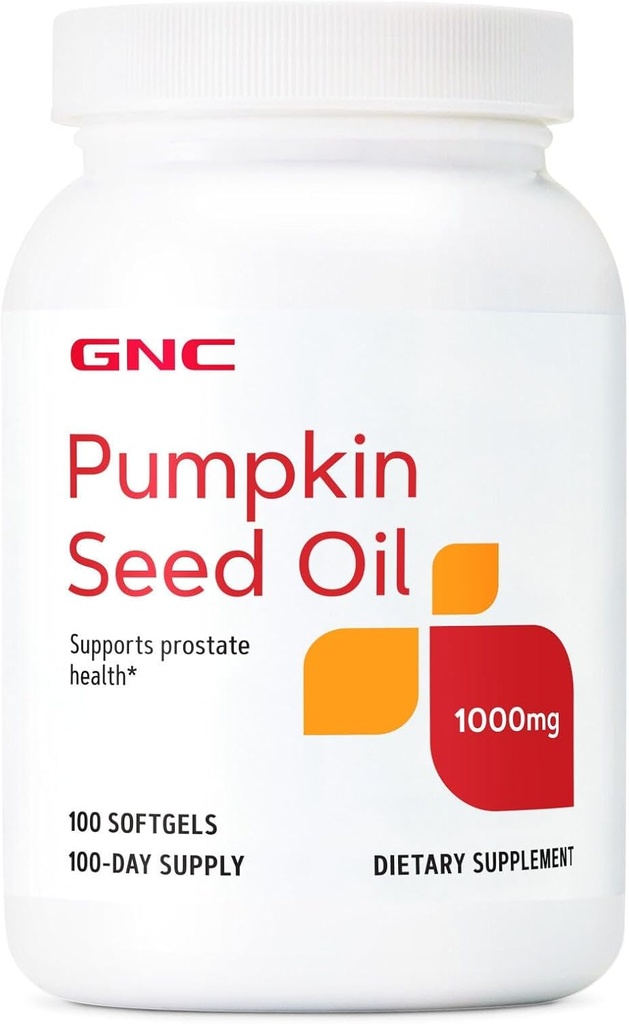 GNC Pumpkin Seed Oil 1000mg Supplement, Supports Prostate Health, 100 Servings