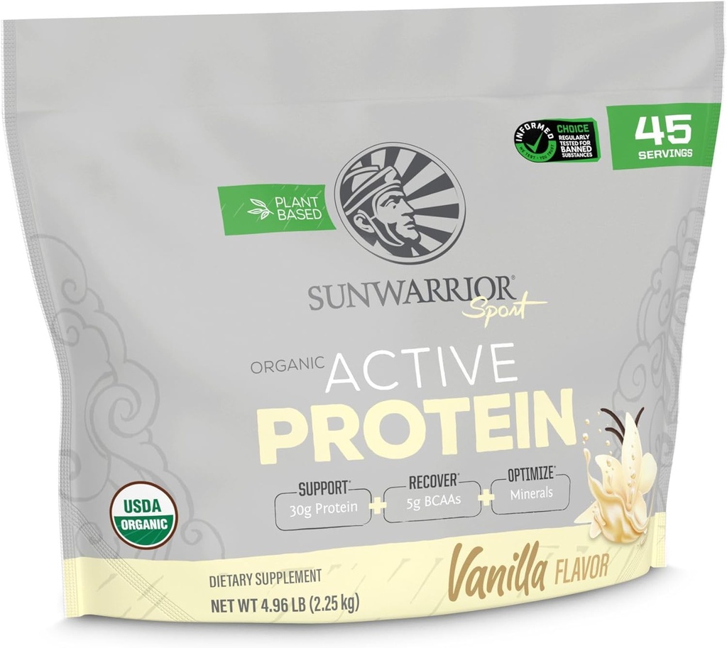 Sunwarrior Organic Plant Based Protein Powder | Vegan Organic Protein Powder with BCAA Amino Acids Plus Recovery Minerals & Botanicals | Non-GMO Soy Dairy & Gluten Free (Vanilla, 45 Servings)