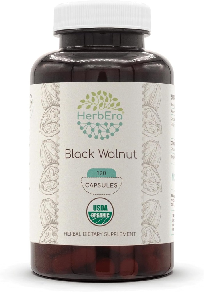 Black Walnut USDA Organic 120 Capsules | Natural Herbal Supplement | Certified Organic Vegetarian Capsules and Organic Black Walnut (Juglans Nigra) Dried Hull (120 Capsules)