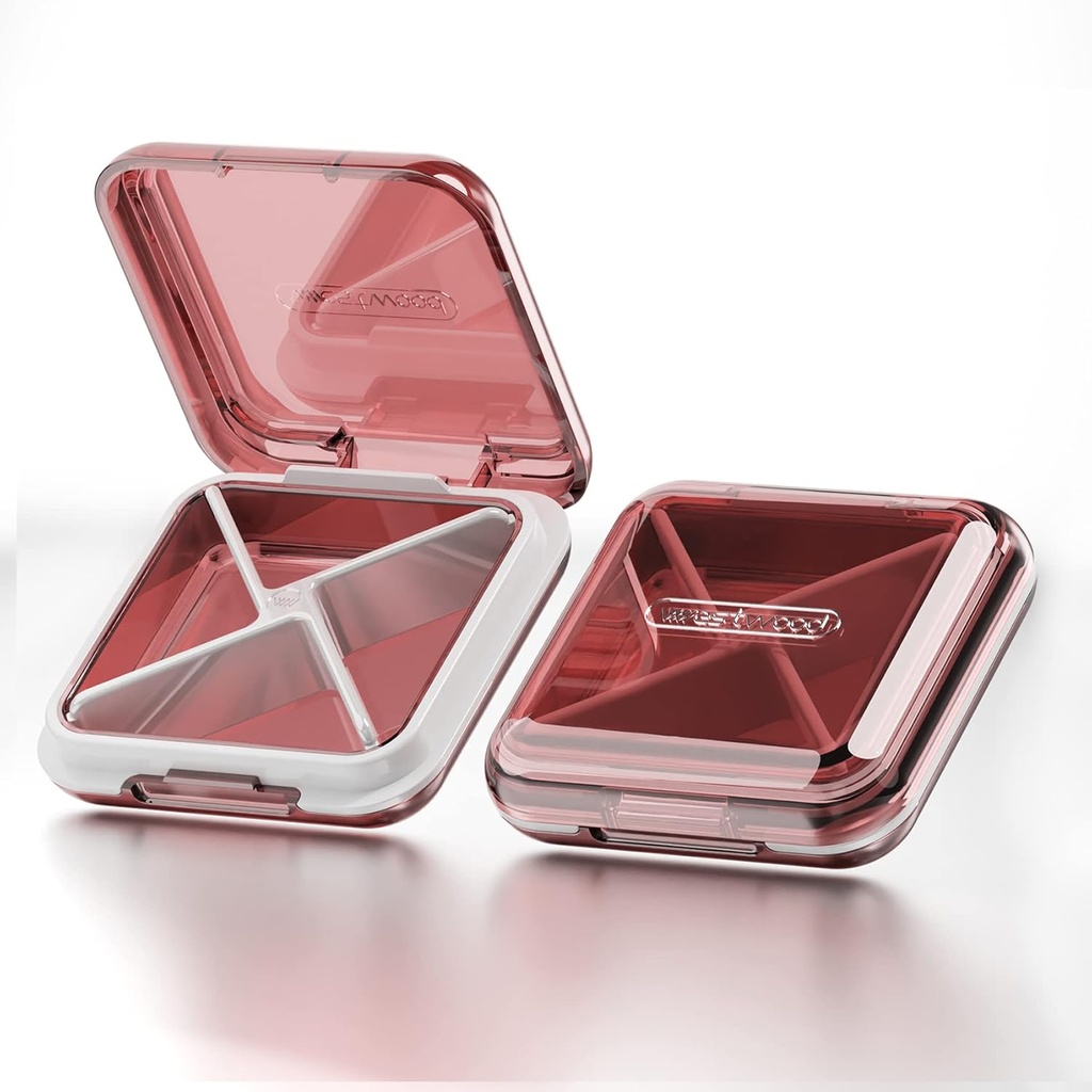 DUBSTAR Daily Pill Organizer,4 Compartments Portable Travel Small Pill Case, Pill Box for Purse Pocket to Hold Vitamins,Cod Liver Oil,Supplements and Medication (Red)