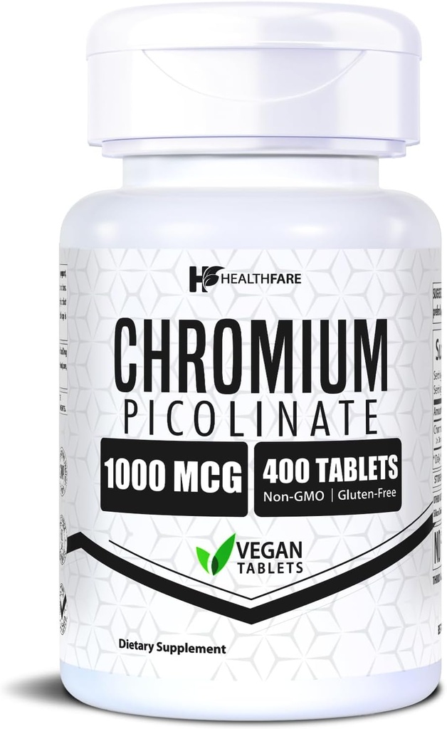Chromium Picolinate 1000mcg | 400 Vegan Tablets | High Absorption Mineral Supplement | Supports Healthy Sugar Metabolism & Nutrient Absorption | Non-GMO, Gluten-Free | Made in USA