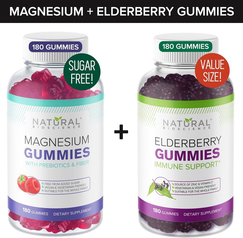 Sugar-Free Magnesium Gummies (180 Gummies) and Elderberry Gummies (180 Gummies)