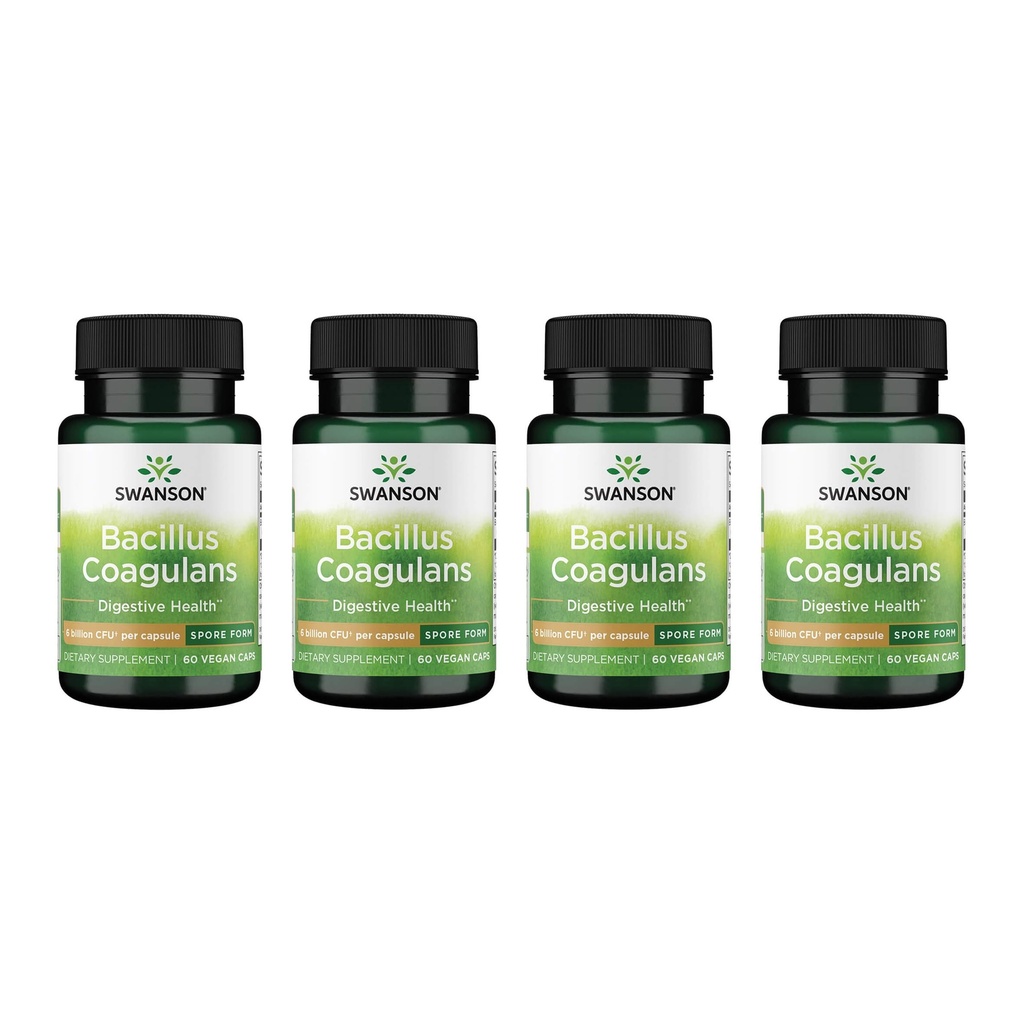 Swanson Bacillus Coagulans Spore-Form Probiotic for Adults Seeking Shelf-Stable Digestive Support with 6 Billion CFU - Acid-Resistant (60 Vegan Capsules, 4 Pack)