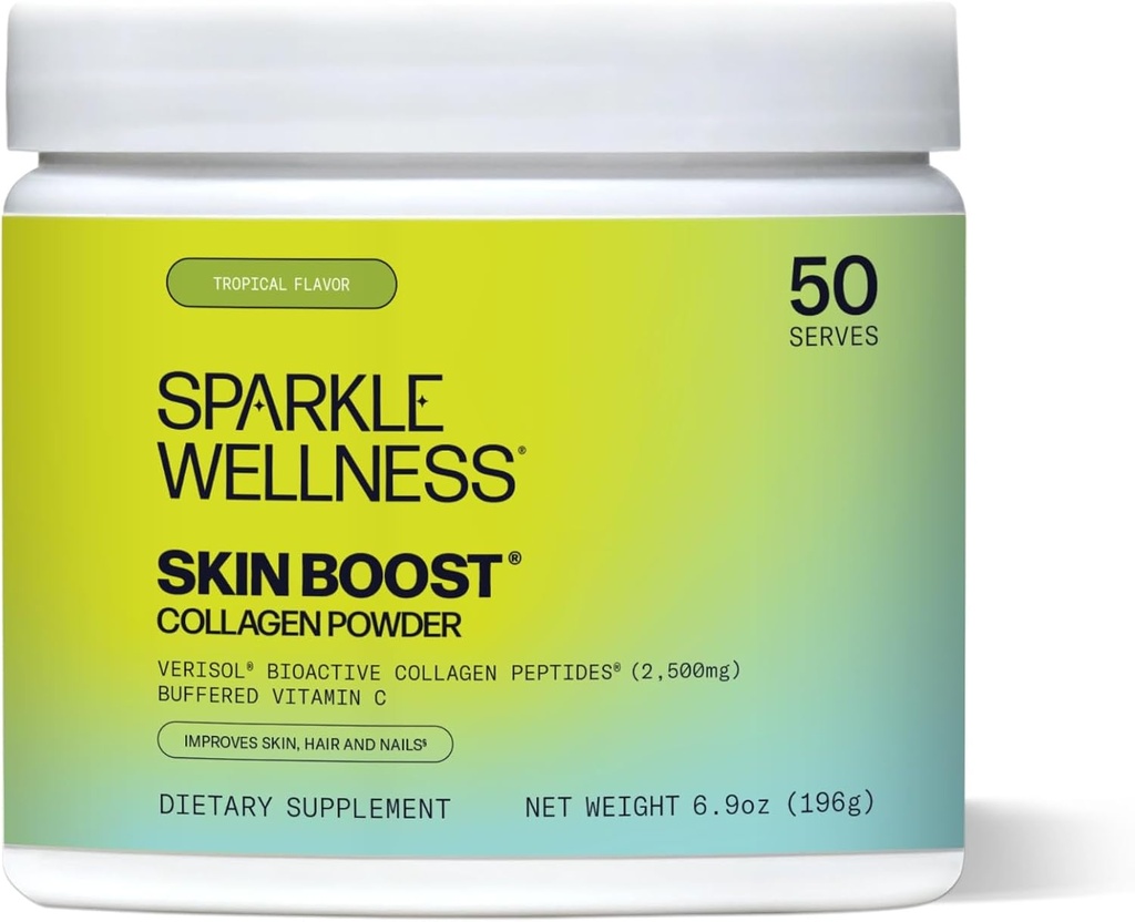 Sparkle Wellness VERISOL Bioactive Hydrolyzed Collagen Peptides & Vitamin C | Skin Boost (Tropical) [50-Serves] | Collagen Powder Supplement for Hair, Skin, and Nails Health